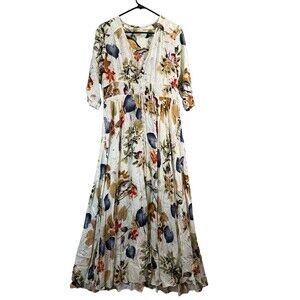 Spring Floral Maxi Dress Size XL Half Sleeve V-Neck Dainty Lightweight